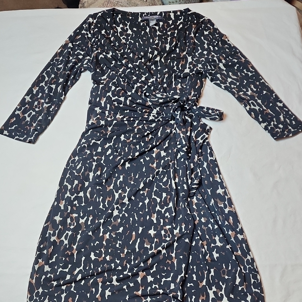 A Pea in the Pod Black Brown Animal Print Wrap Dress Maternity Party Date Night